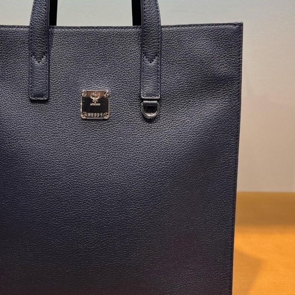 MCM Navy/Black Leather Messenger Tote Bag with Camo/Floral Print - Picture 12 of 12